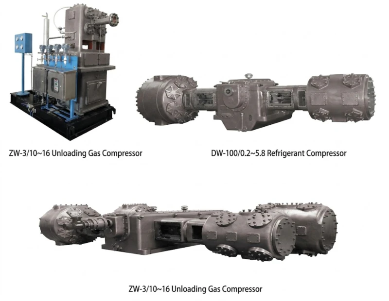 Liquefied gas and reaction gas compressor — reciprocating piston compressor for LPG, refrigerant, butylene, propylene, reaction gas and tank truck unloading service, 0.40 to 2.0 MPa, explosion-proof YB and YAKK motor