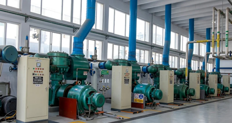 Oil-free air compressor installed at fermentation user site — multi-unit oil-free reciprocating compressor station supplying clean aeration air to pharmaceutical or food-grade bioreactors