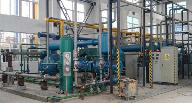 Oxygen compressor installed at user site — Series A oil-free reciprocating piston oxygen compressor at a medical oxygen filling plant or industrial oxygen supply station, multi-stage configuration for 0.70 to 15.0 MPa service